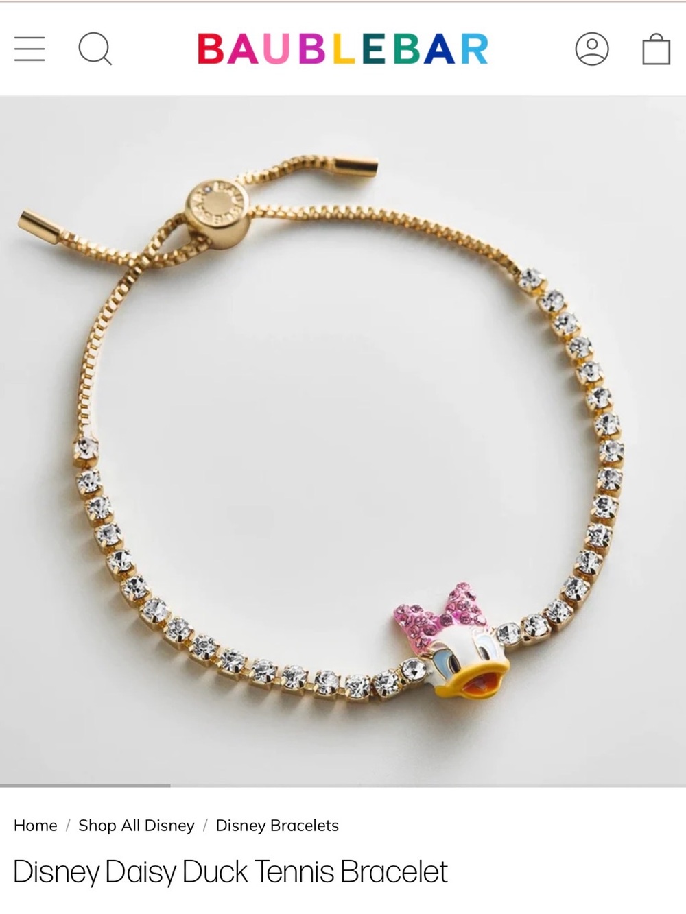 Disney Daisy Duck Gold Bracelet with Pink Bow and Clear Crystals